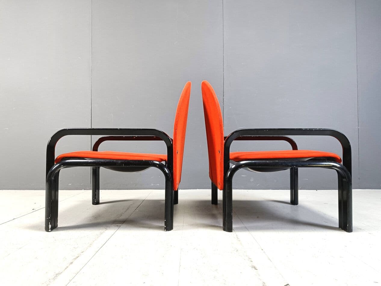 Para foteli 54 L, velvet czerwony, stal czarna, Knoll, Włochy, lata 70. - 267001