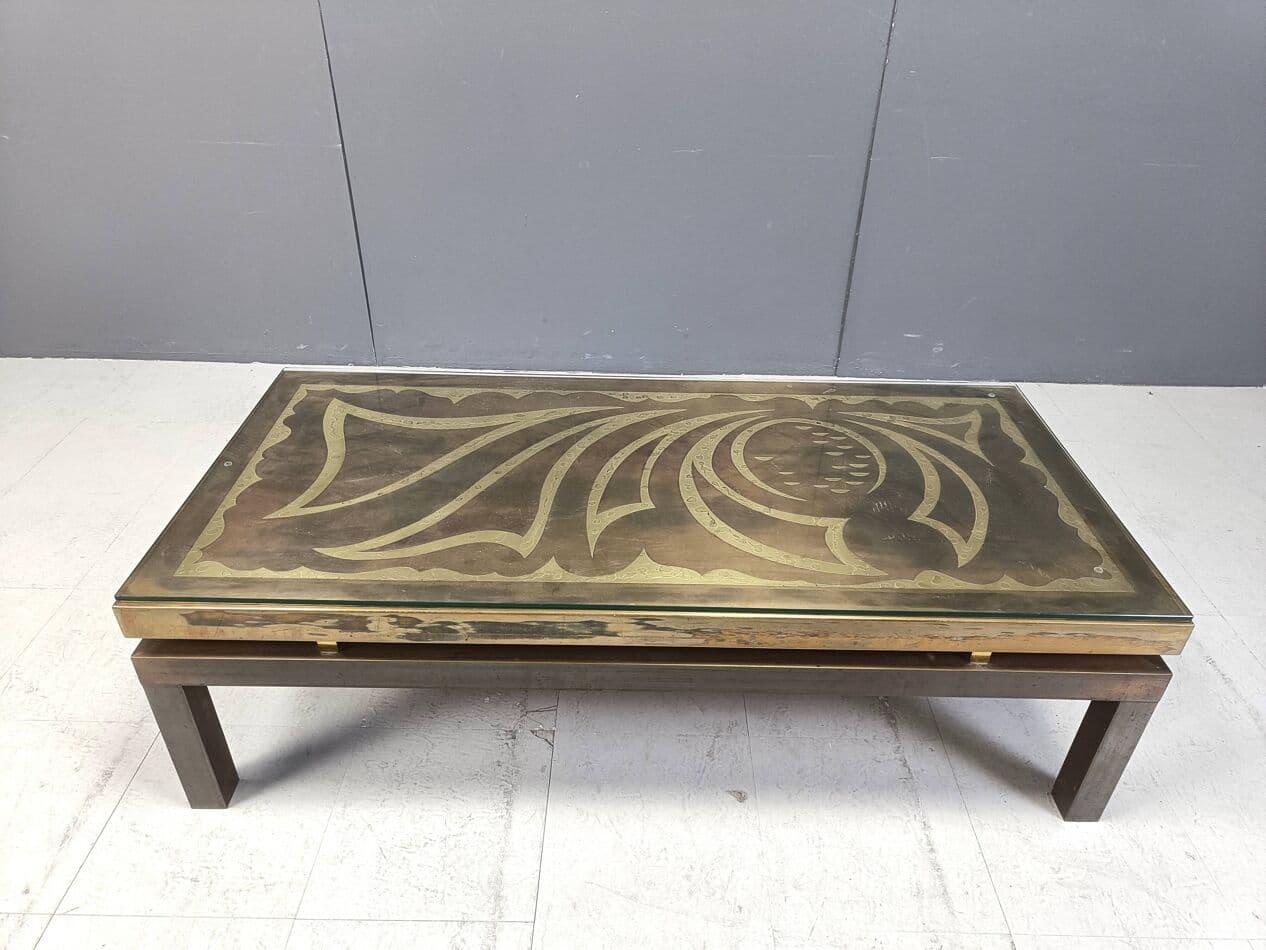 Stolik kawowy, mosiądz złoty, proj. W. Daro, Belgia, lata 70. - 266974