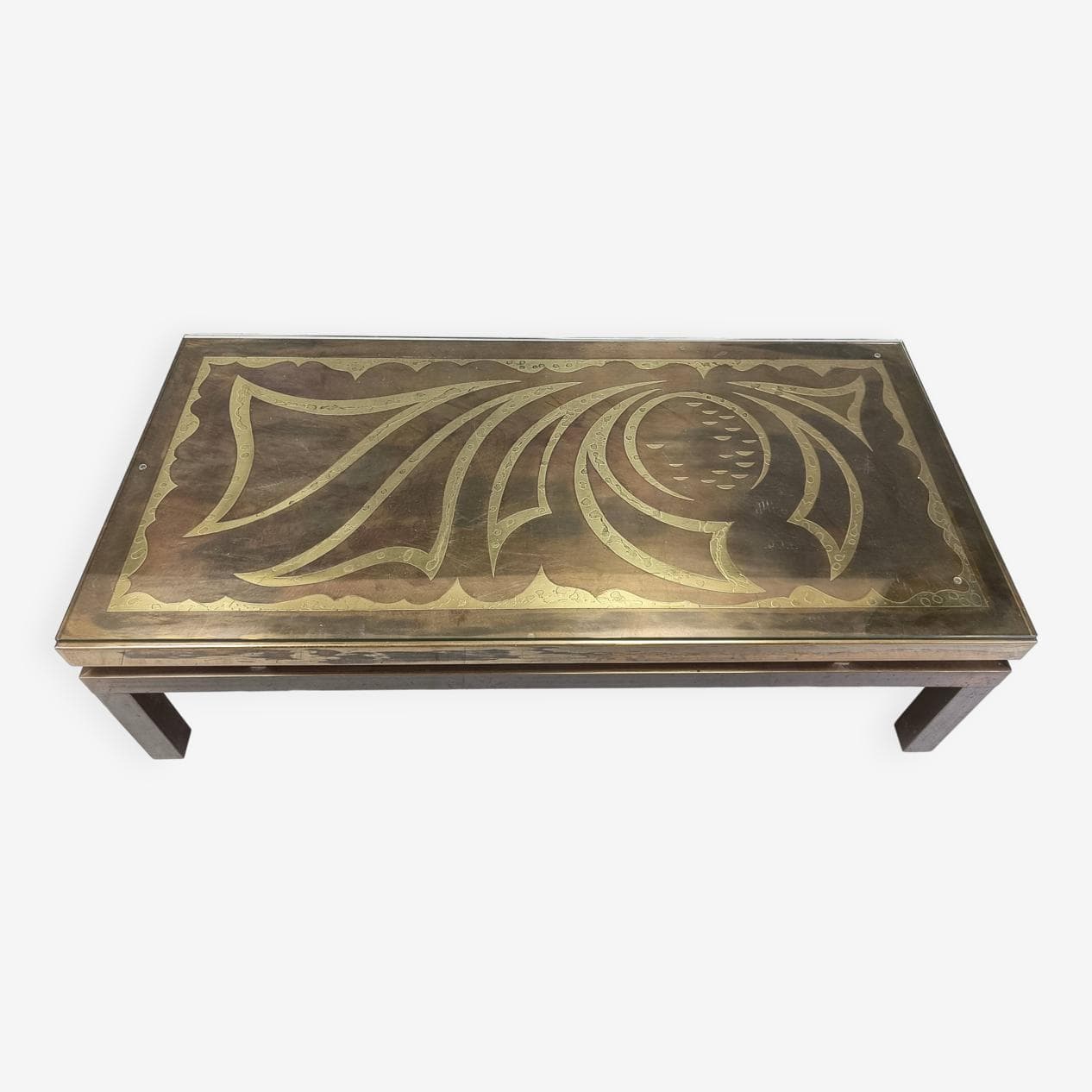 Stolik kawowy, mosiądz złoty, proj. W. Daro, Belgia, lata 70. - 266981