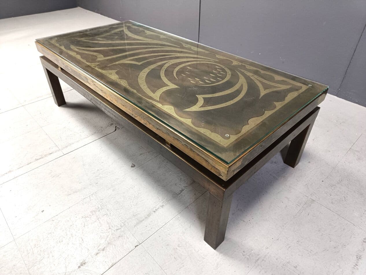 Stolik kawowy, mosiądz złoty, proj. W. Daro, Belgia, lata 70. - 266980