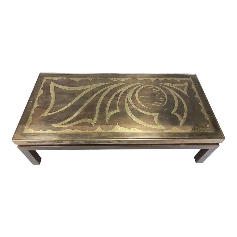 Coffee Table, golden brass, by W. Daro, Belgium, 1970s.
