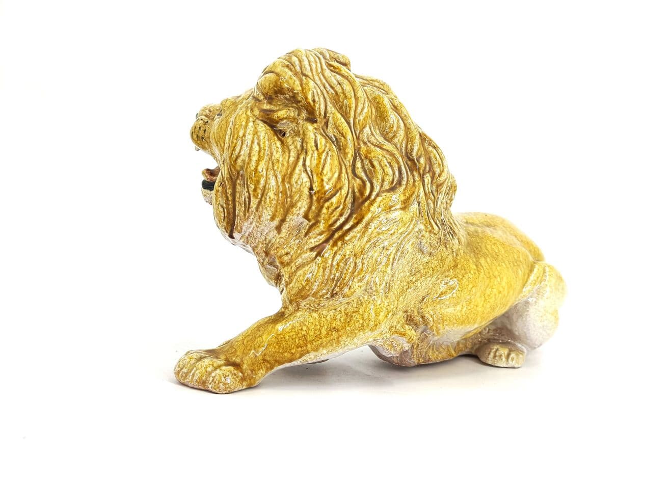 Rzeźba lwa, żółty, terakota szkliwiona, Włochy, lata 70. - 266970
