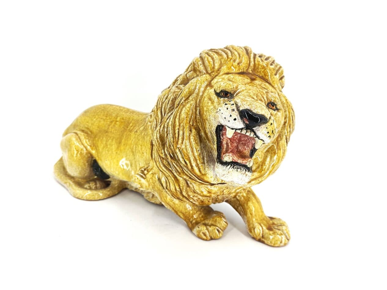 Rzeźba lwa, żółty, terakota szkliwiona, Włochy, lata 70. - 266968