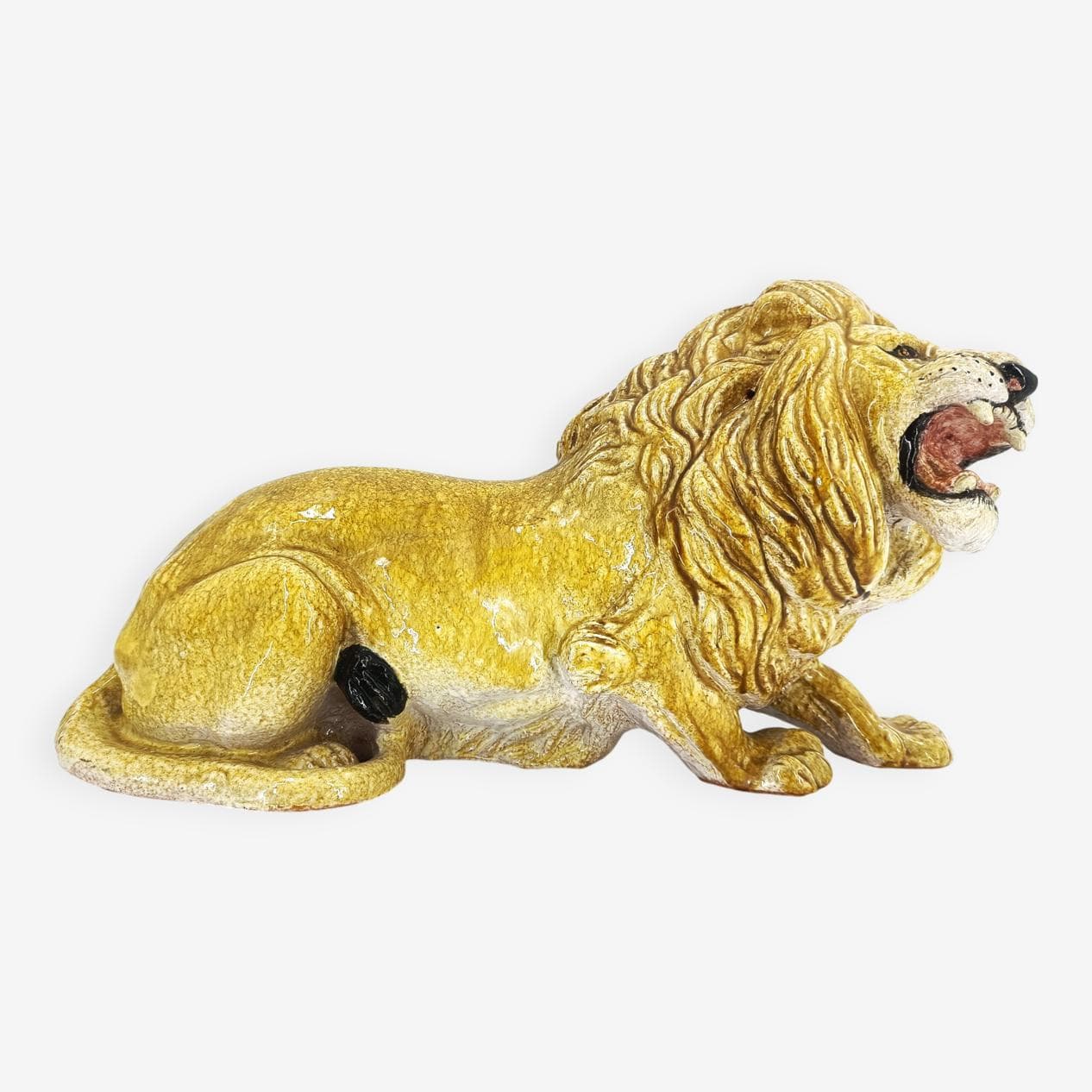 Rzeźba lwa, żółty, terakota szkliwiona, Włochy, lata 70. - 266963