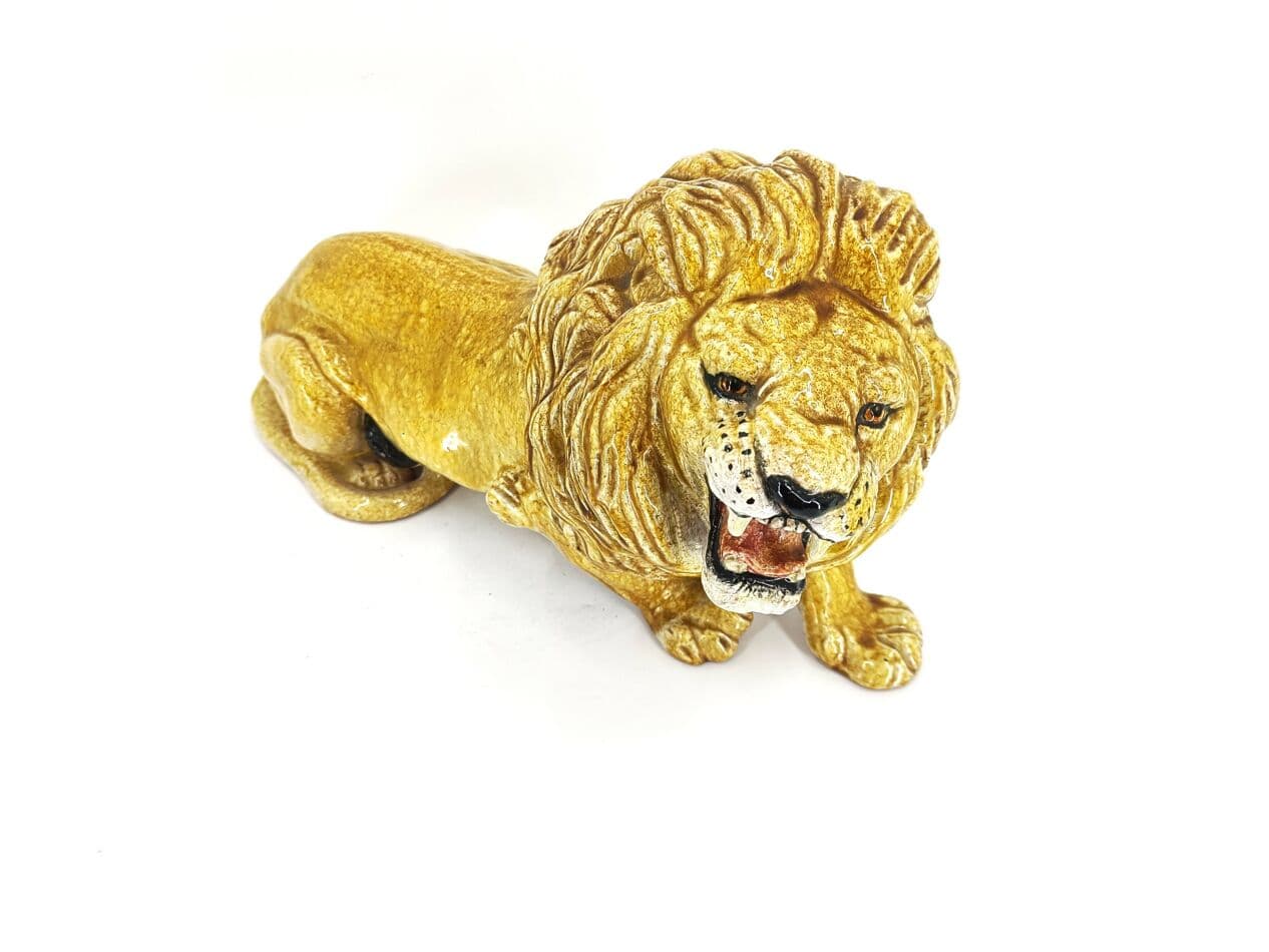 Rzeźba lwa, żółty, terakota szkliwiona, Włochy, lata 70. - 266967