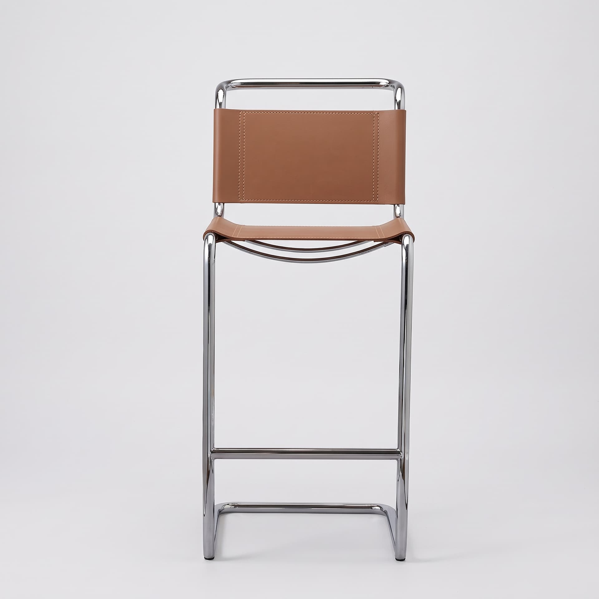 Hoker z giętej stali inspirowany proj. S33 M. Stam, camel, skóra naturalna - 392761