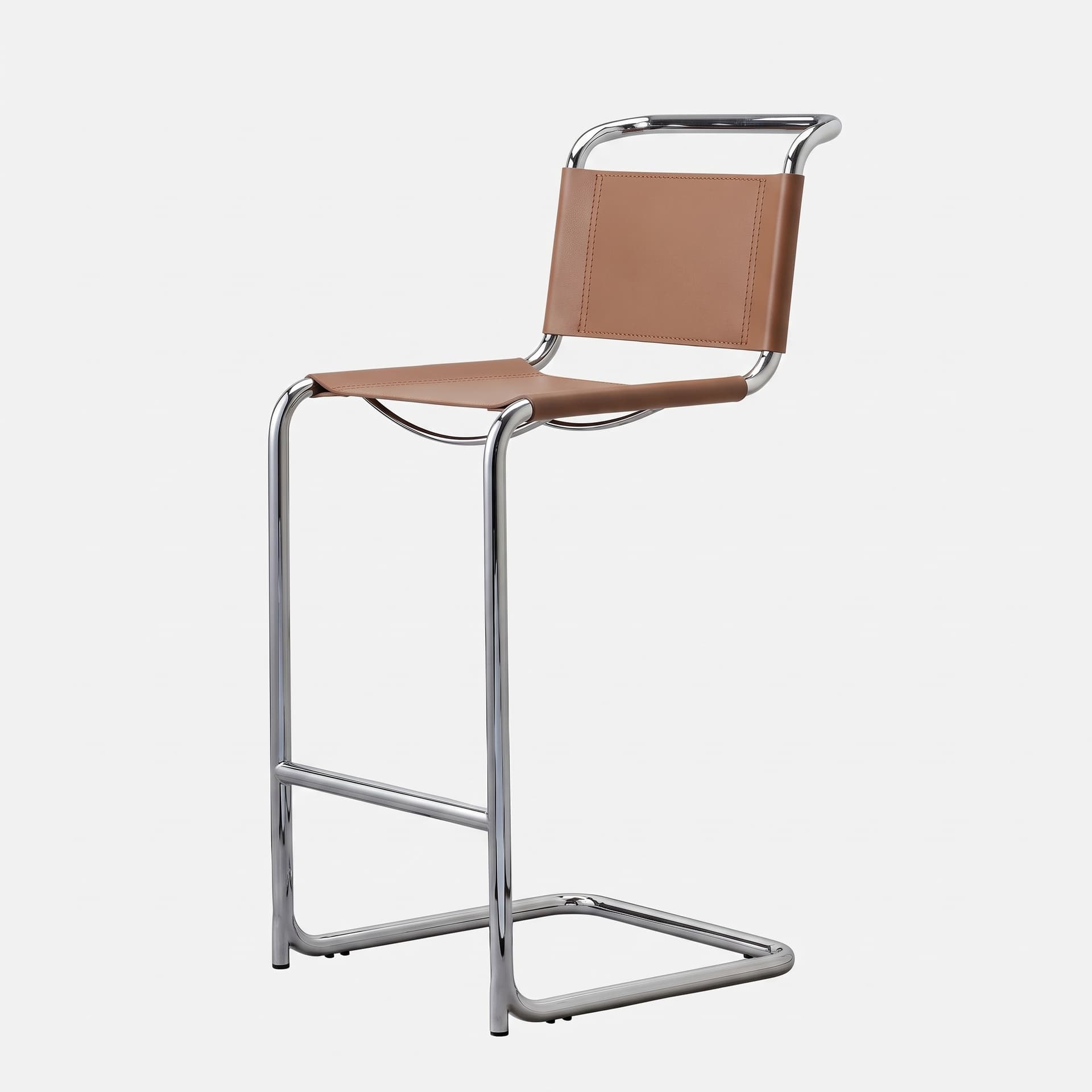 Hoker z giętej stali inspirowany proj. S33 M. Stam, camel, skóra naturalna - 392758