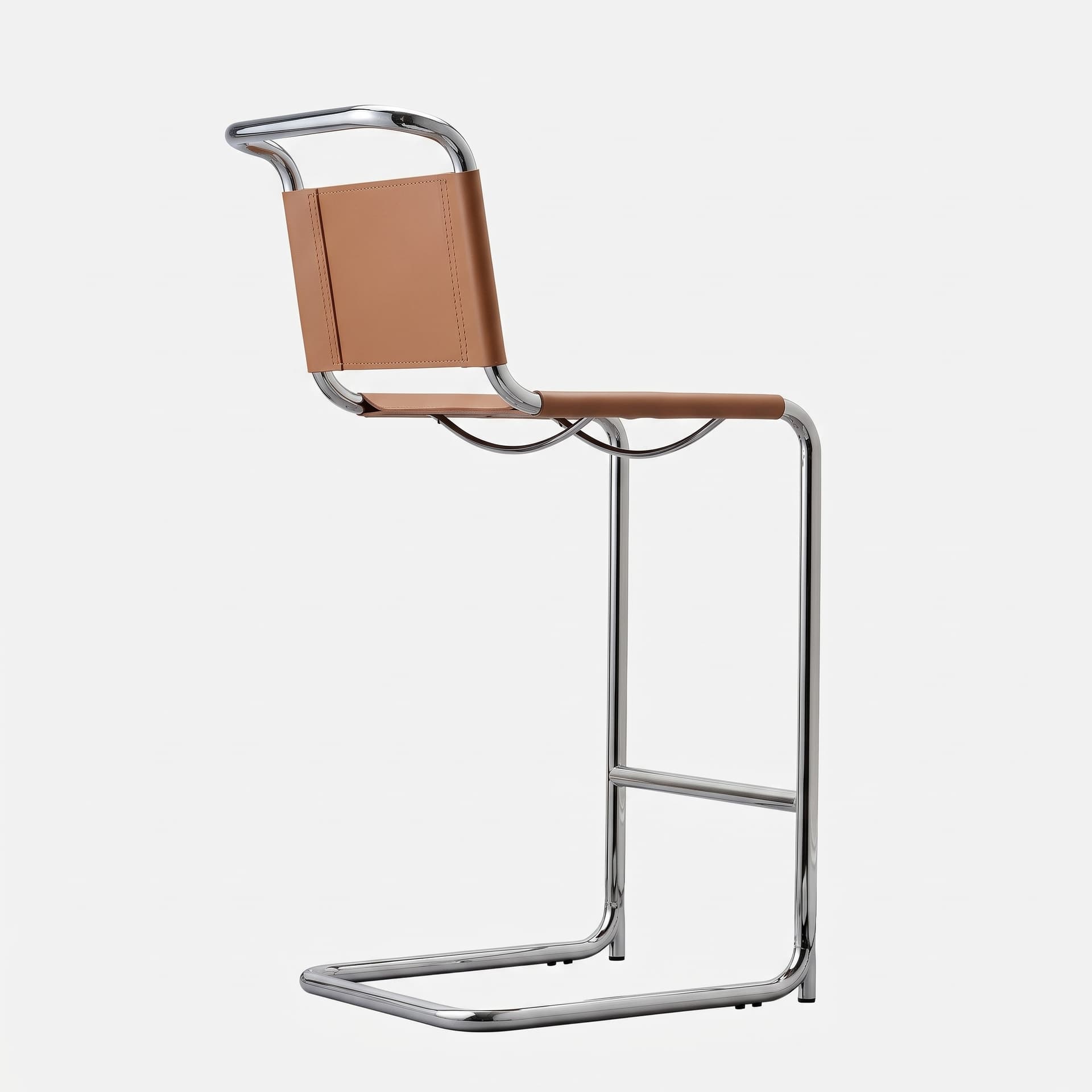 Hoker z giętej stali inspirowany proj. S33 M. Stam, camel, skóra naturalna - 392759