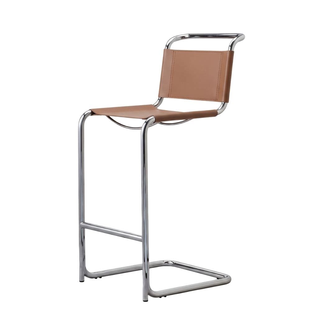 Hoker z giętej stali inspirowany proj. S33 M. Stam, camel, skóra naturalna