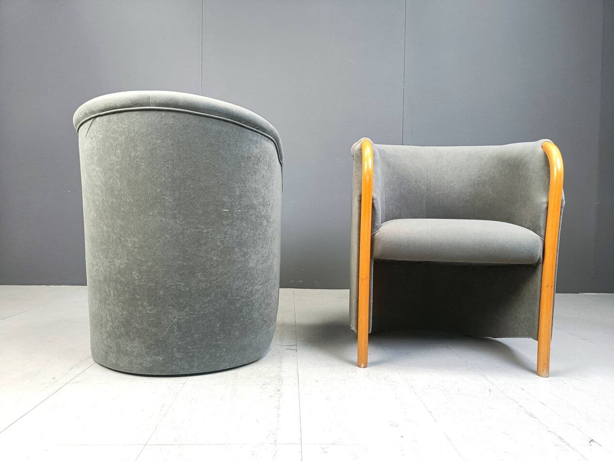 Para foteli klubowych, szary, tkanina, drewno, Włochy, lata 80. - 266937