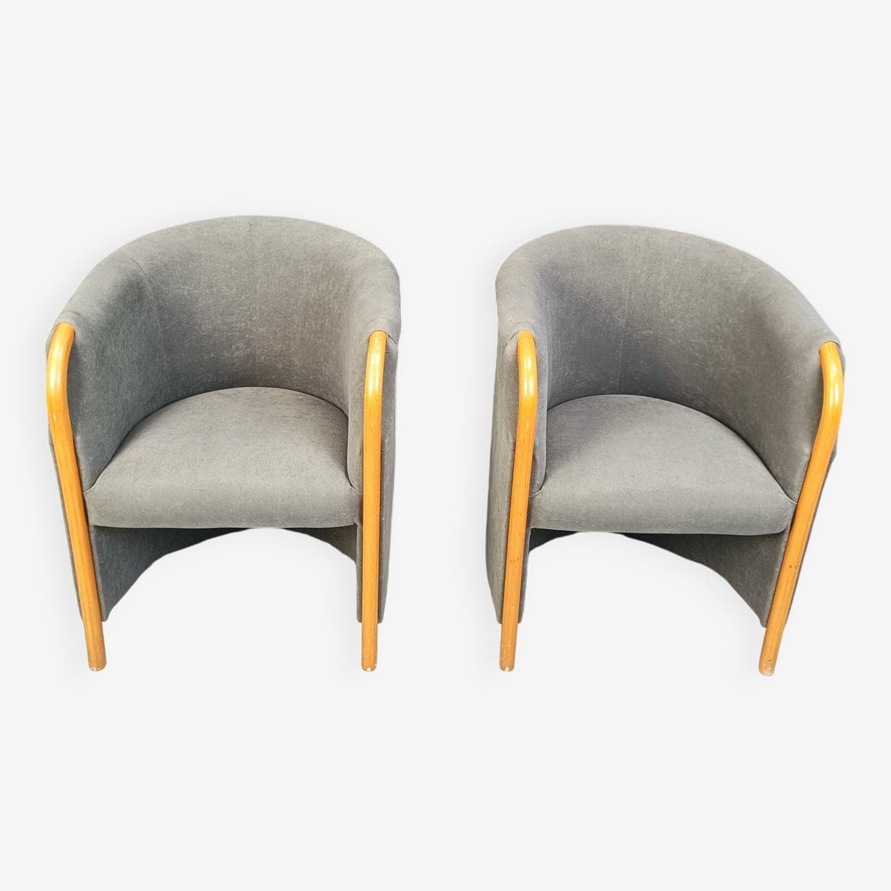 Para foteli klubowych, szary, tkanina, drewno, Włochy, lata 80. - 266939