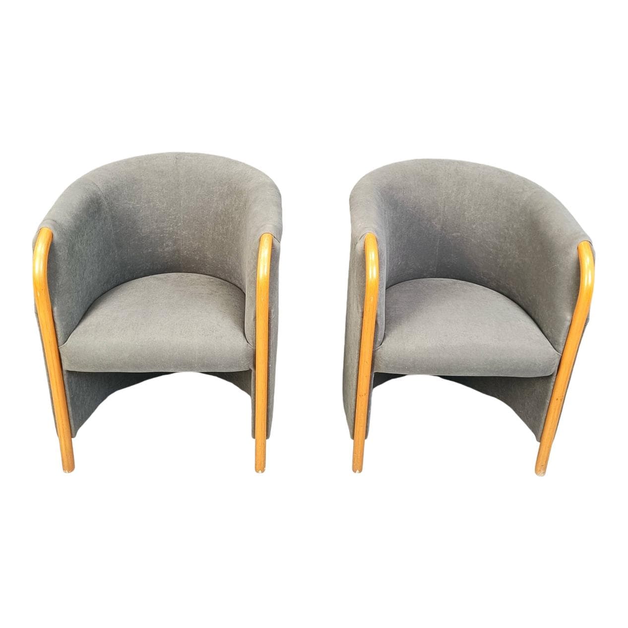Para foteli klubowych, szary, tkanina, drewno, Włochy, lata 80.