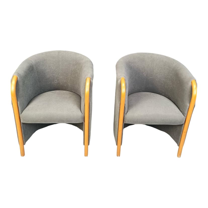 Para foteli klubowych, szary, tkanina, drewno, Włochy, lata 80.