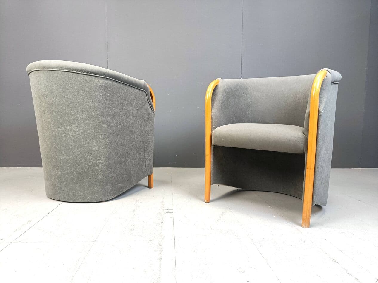 Para foteli klubowych, szary, tkanina, drewno, Włochy, lata 80. - 266934