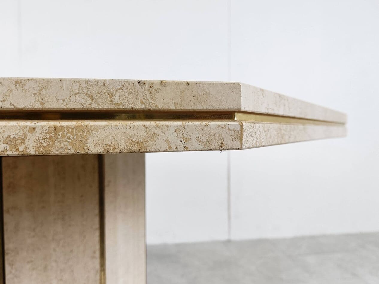 Dining table, beige travertine, brass, Italy, 1970s. - 266923