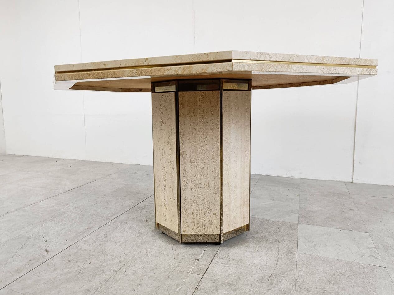 Dining table, beige travertine, brass, Italy, 1970s. - 266925