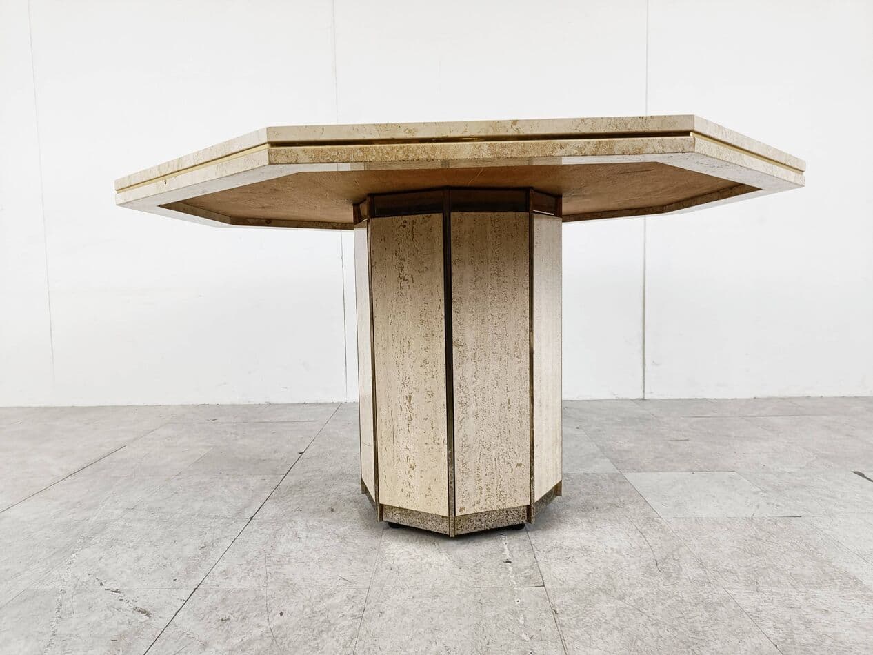 Dining table, beige travertine, brass, Italy, 1970s. - 266928