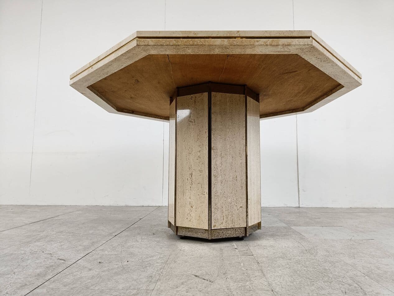 Dining table, beige travertine, brass, Italy, 1970s. - 266927