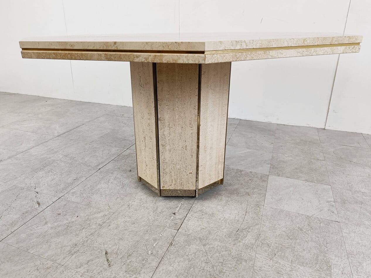 Dining table, beige travertine, brass, Italy, 1970s. - 266926