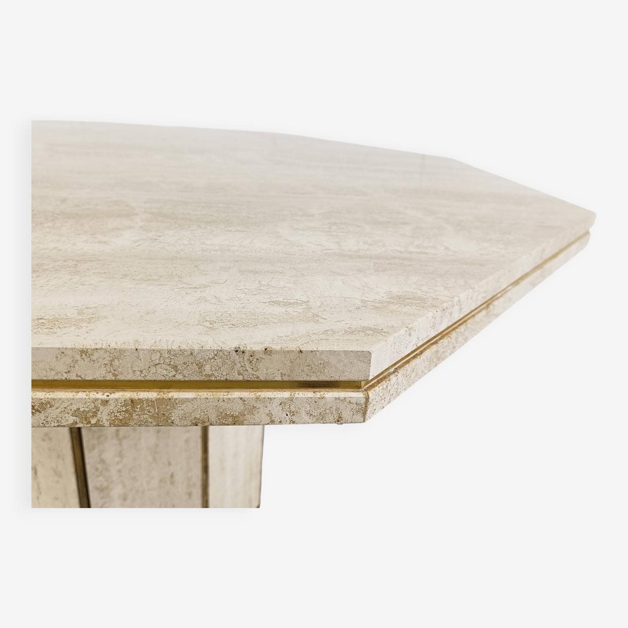 Dining table, beige travertine, brass, Italy, 1970s. - 266920
