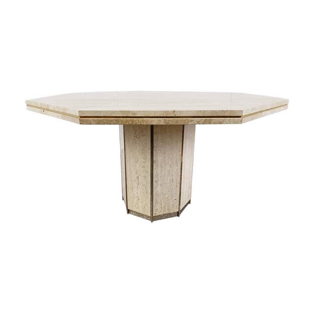 Dining table, beige travertine, brass, Italy, 1970s. - DIMENSION