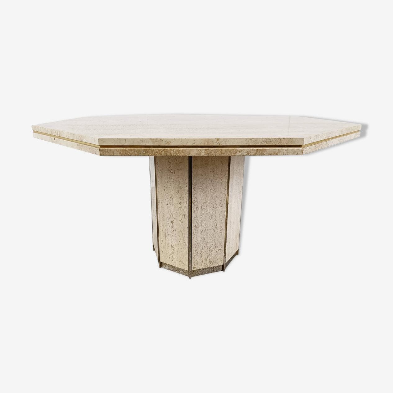 Dining table, beige travertine, brass, Italy, 1970s. - 266922