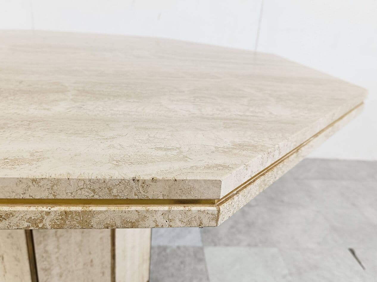 Dining table, beige travertine, brass, Italy, 1970s. - 266919