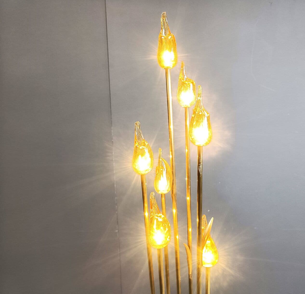 Lampa podłogowa, Murano Leaf, szkło Murano bursztynowy, mosiądz złoty, Włochy, lata 80. - 266907