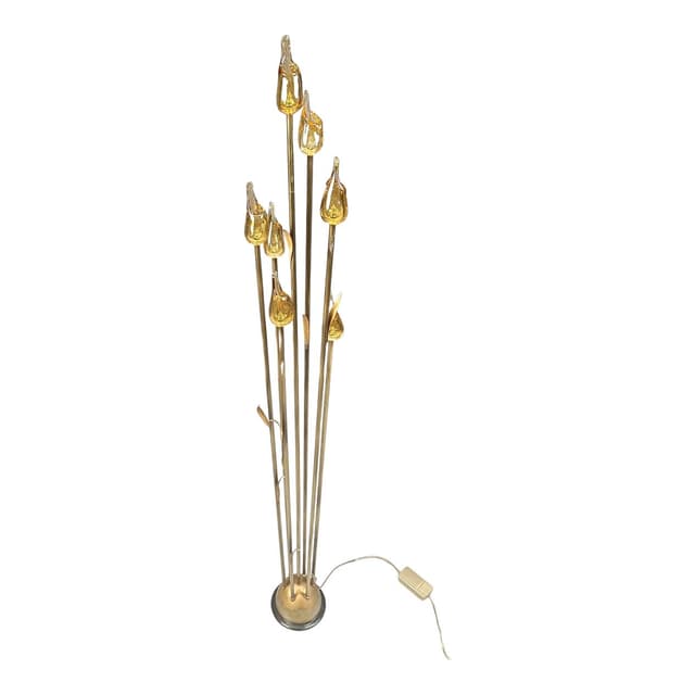 Lampa podłogowa, Murano Leaf, szkło Murano bursztynowy, mosiądz złoty, Włochy, lata 80. - WYMIARY