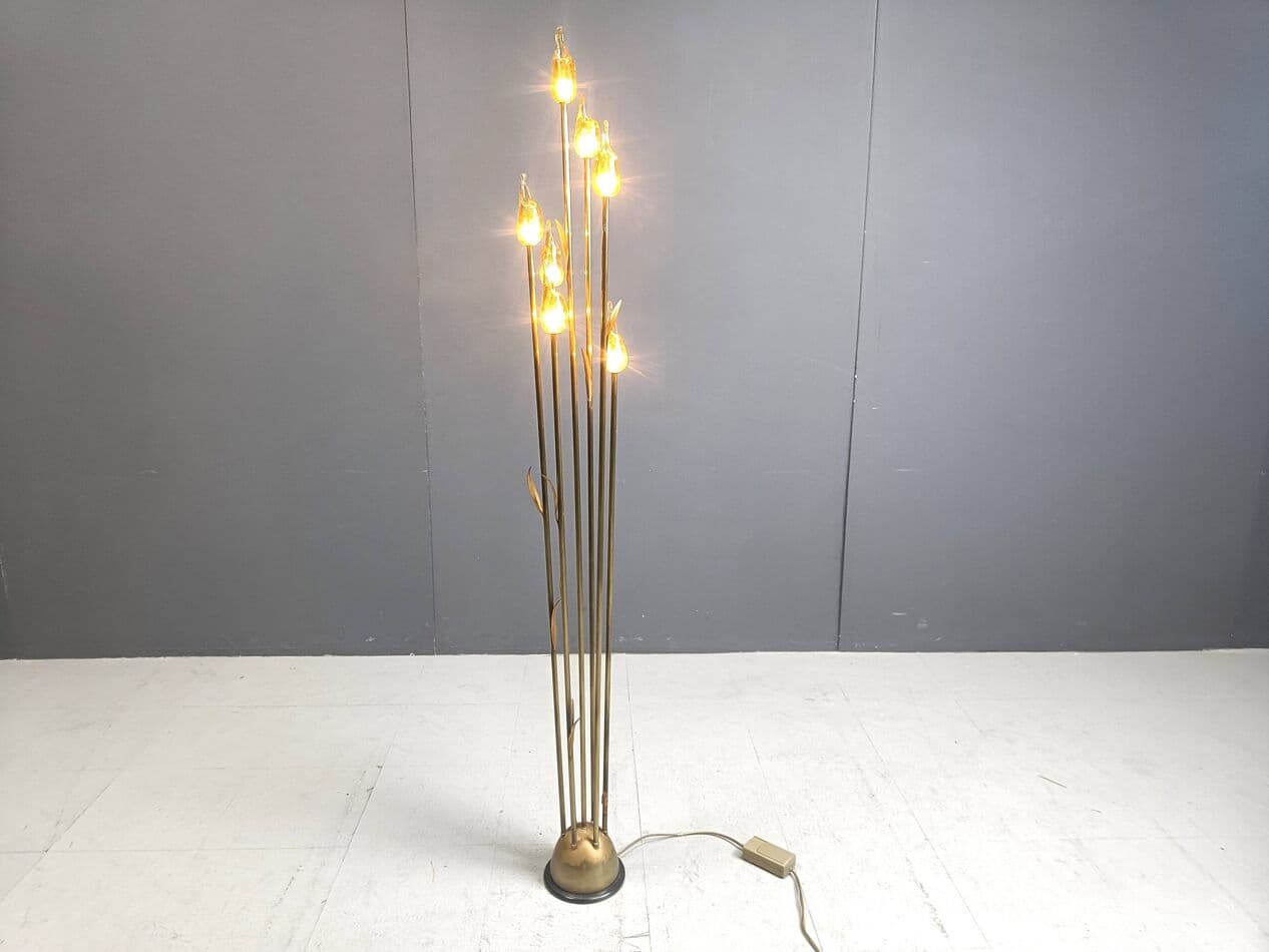 Lampa podłogowa, Murano Leaf, szkło Murano bursztynowy, mosiądz złoty, Włochy, lata 80. - 266915