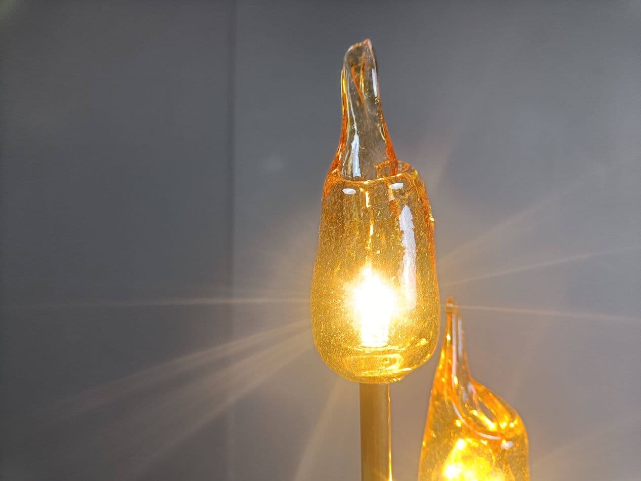Lampa podłogowa, Murano Leaf, szkło Murano bursztynowy, mosiądz złoty, Włochy, lata 80. - 266908