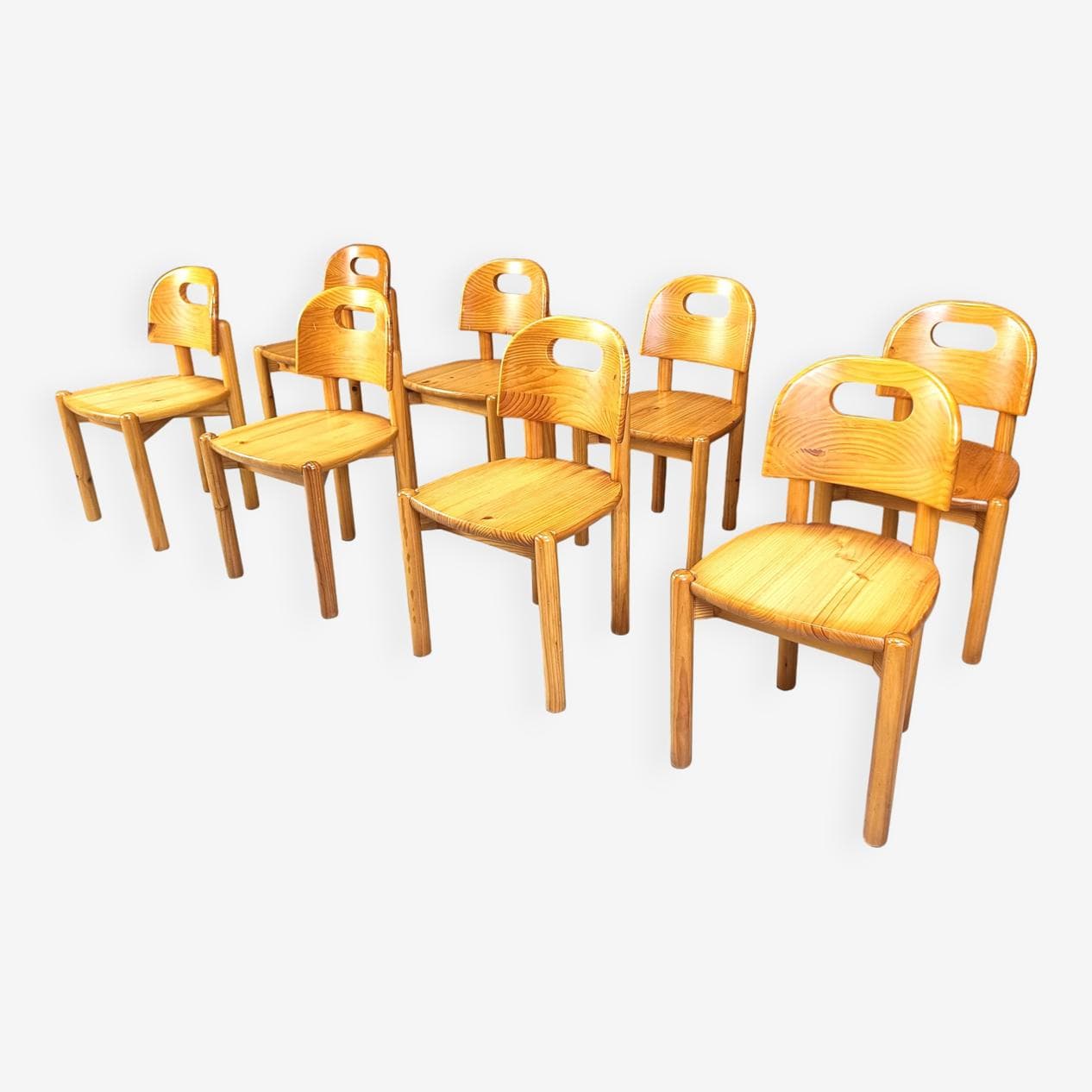 Set of Eight Dining Chairs, brown pine, Denmark, 1980s. - 266891
