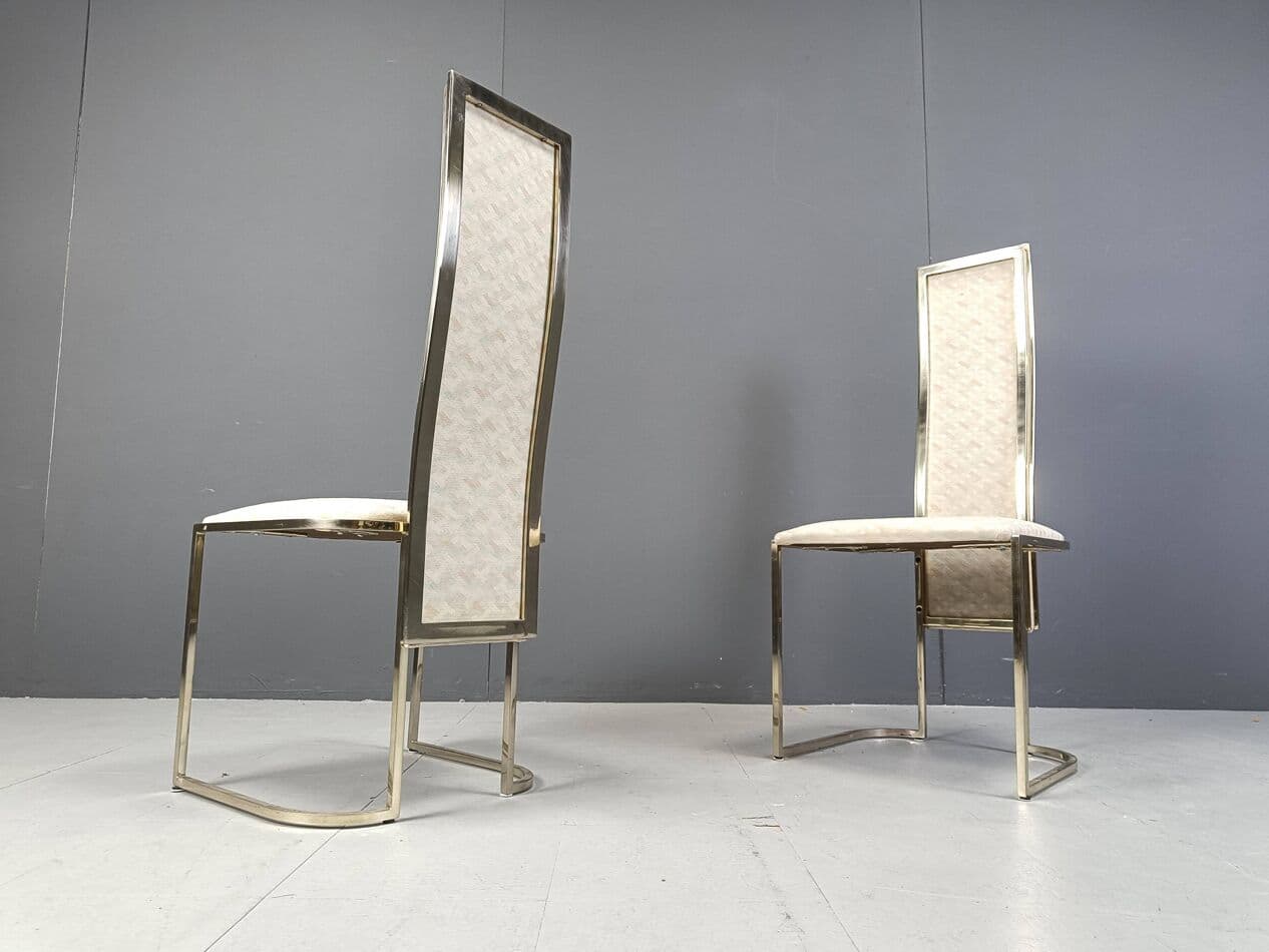 Set of Eight Dining Chairs, gold brass, beige fabric, Belgium, 1970s. - 266881