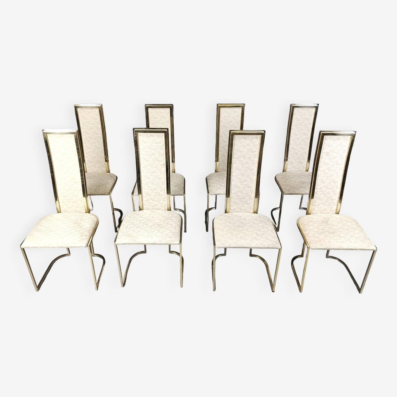 Set of Eight Dining Chairs, gold brass, beige fabric, Belgium, 1970s. - 266873