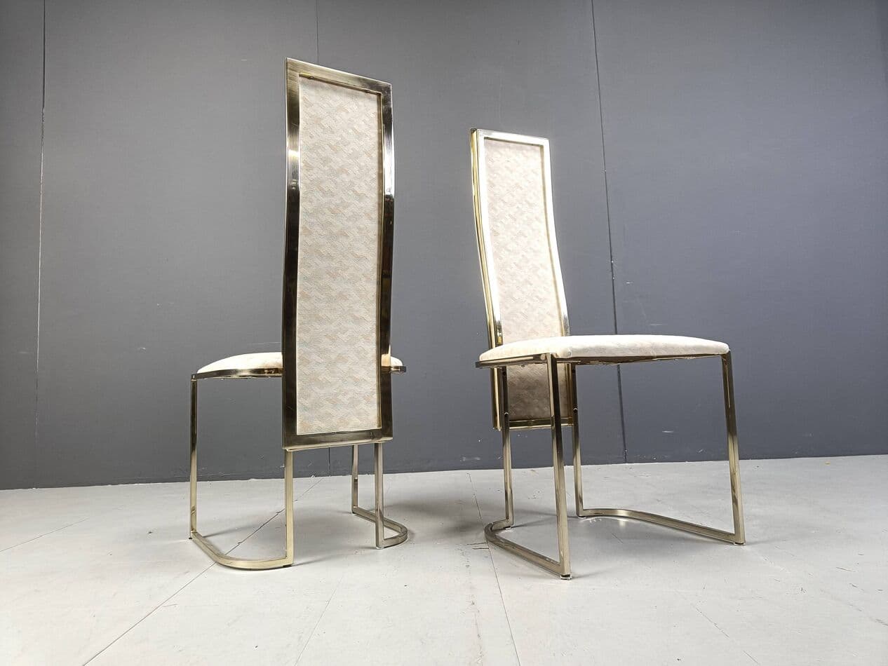 Set of Eight Dining Chairs, gold brass, beige fabric, Belgium, 1970s. - 266872