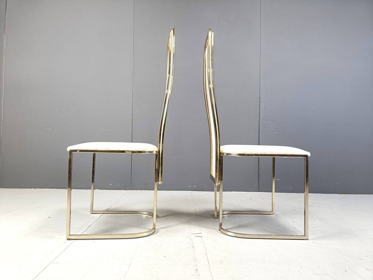 Set of Eight Dining Chairs, gold brass, beige fabric, Belgium, 1970s. - 266871