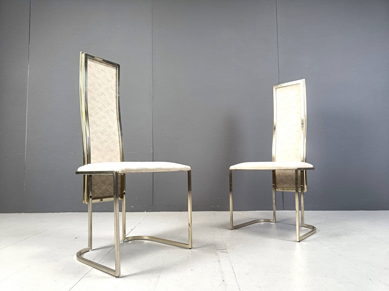Set of Eight Dining Chairs, gold brass, beige fabric, Belgium, 1970s. - 266880