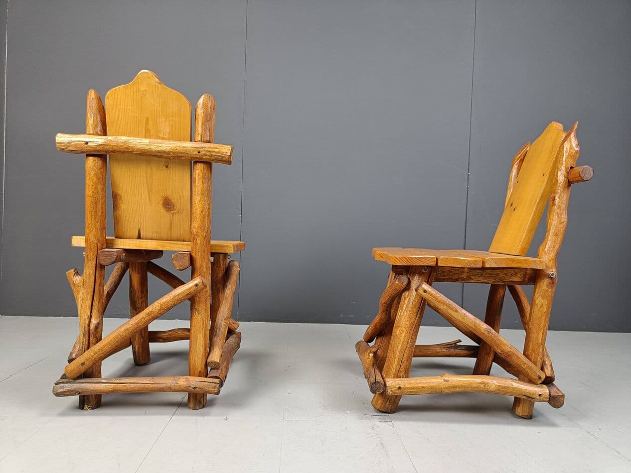 Set of Four Brutalist Chairs, brown oak, Germany, 1960s. - 266833