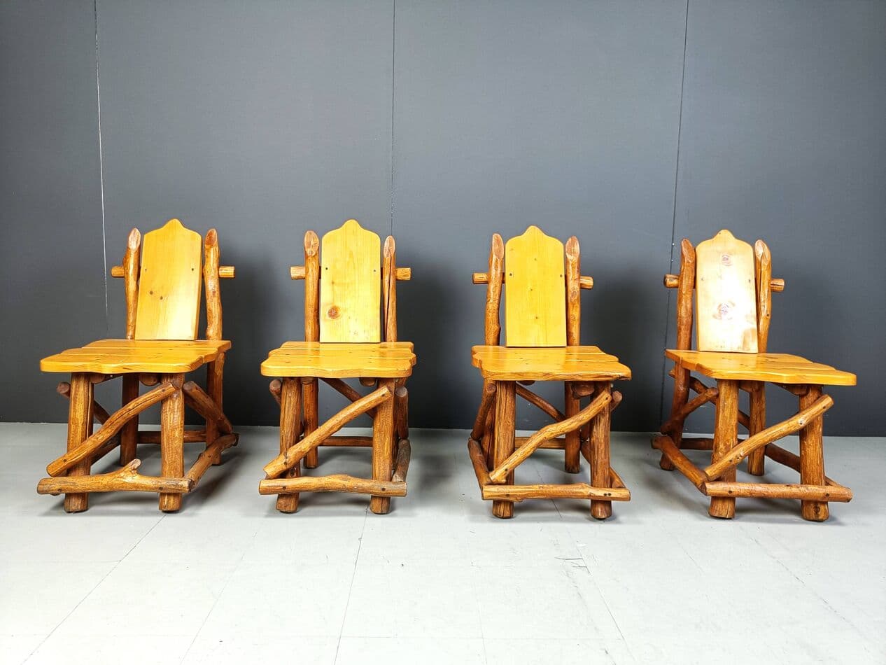 Set of Four Brutalist Chairs, brown oak, Germany, 1960s. - 266836