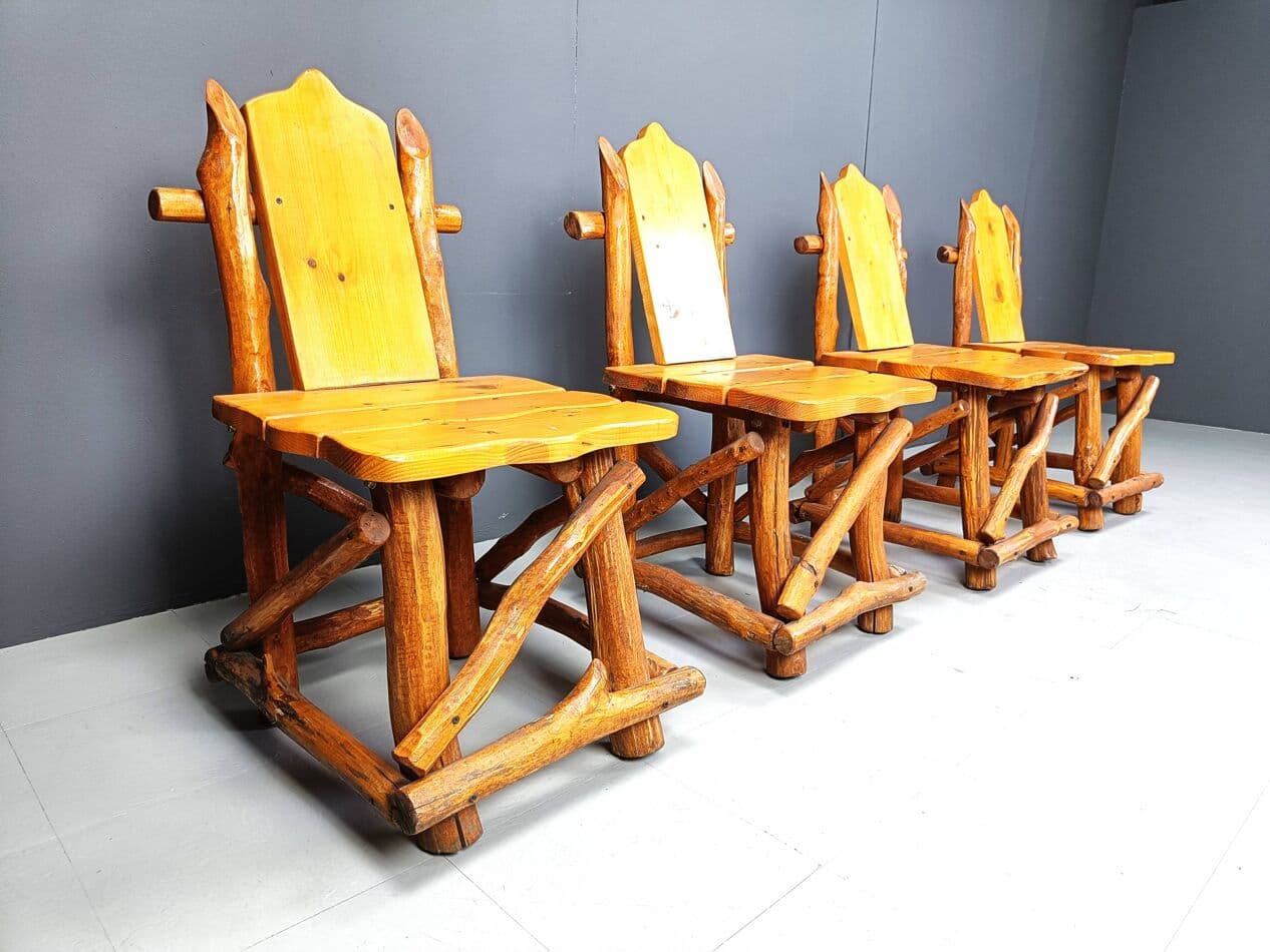 Set of Four Brutalist Chairs, brown oak, Germany, 1960s. - 266838