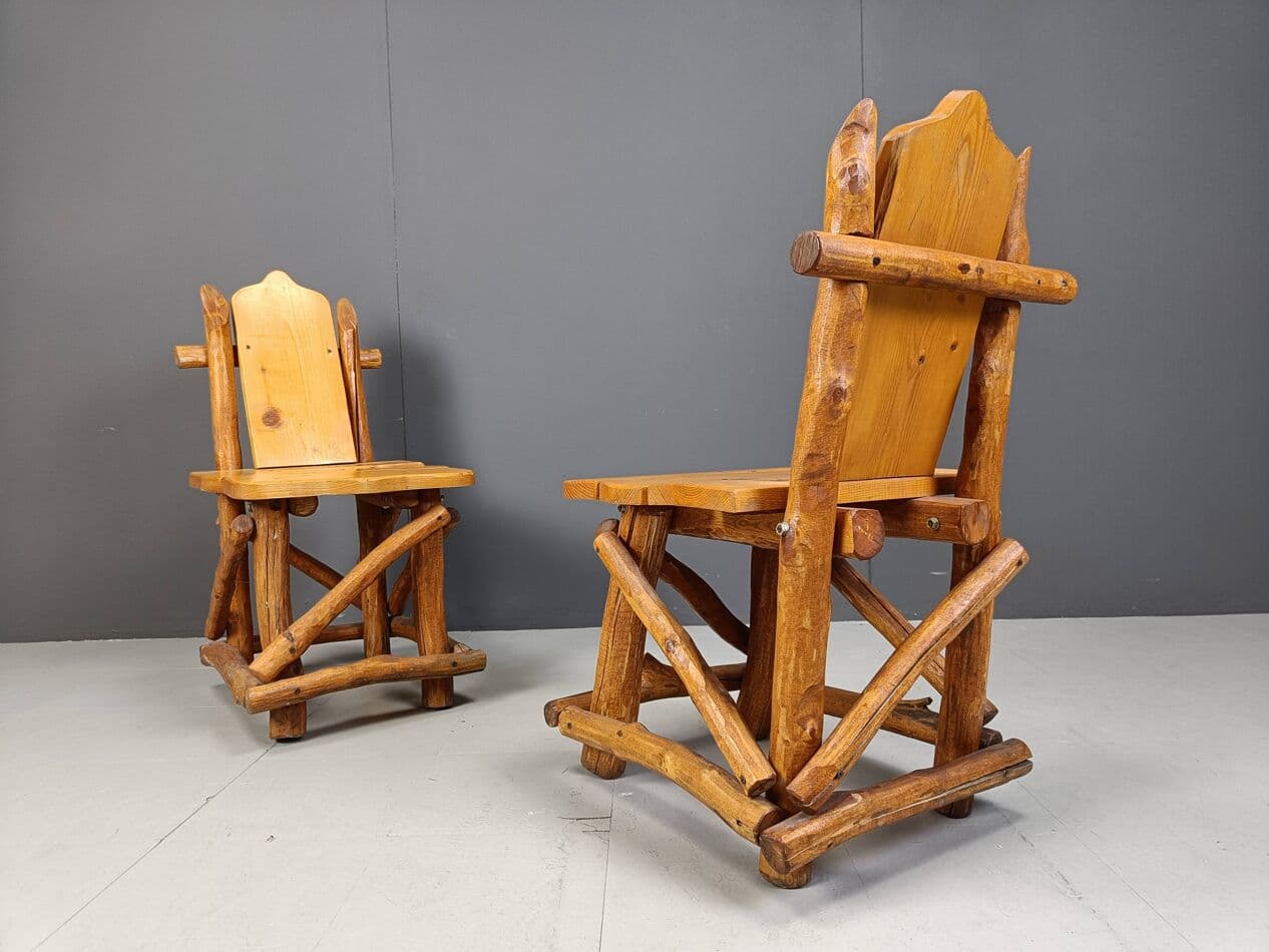 Set of Four Brutalist Chairs, brown oak, Germany, 1960s. - 266842