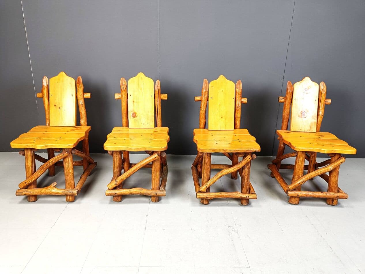 Set of Four Brutalist Chairs, brown oak, Germany, 1960s. - 266835