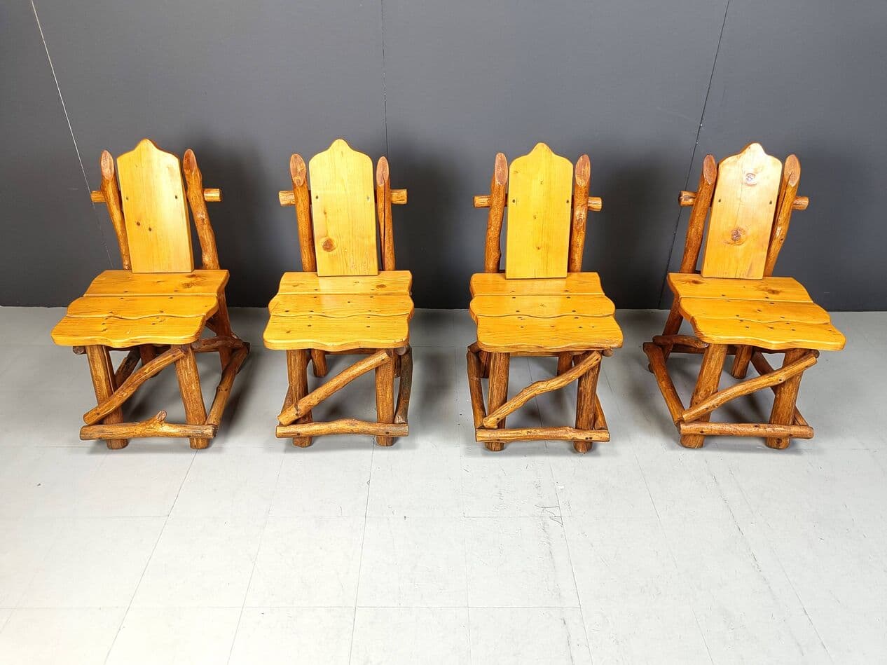 Set of Four Brutalist Chairs, brown oak, Germany, 1960s. - 266832