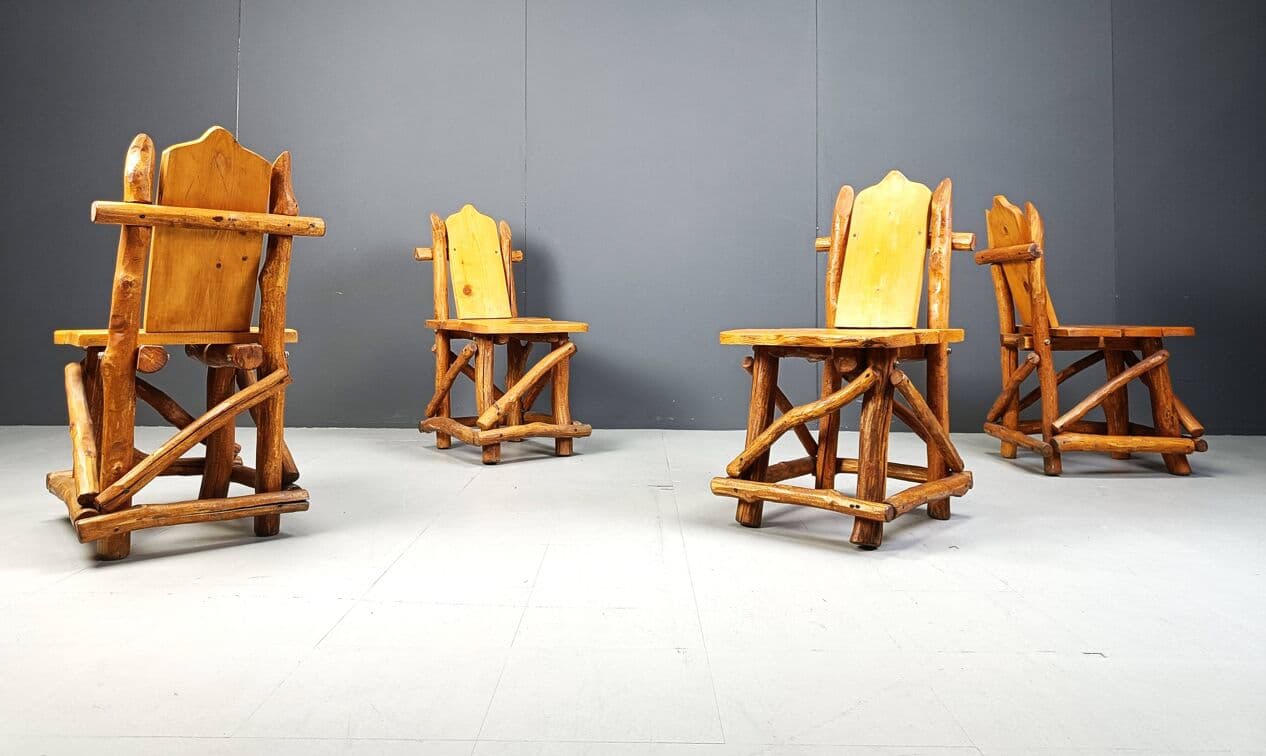 Set of Four Brutalist Chairs, brown oak, Germany, 1960s. - 266840