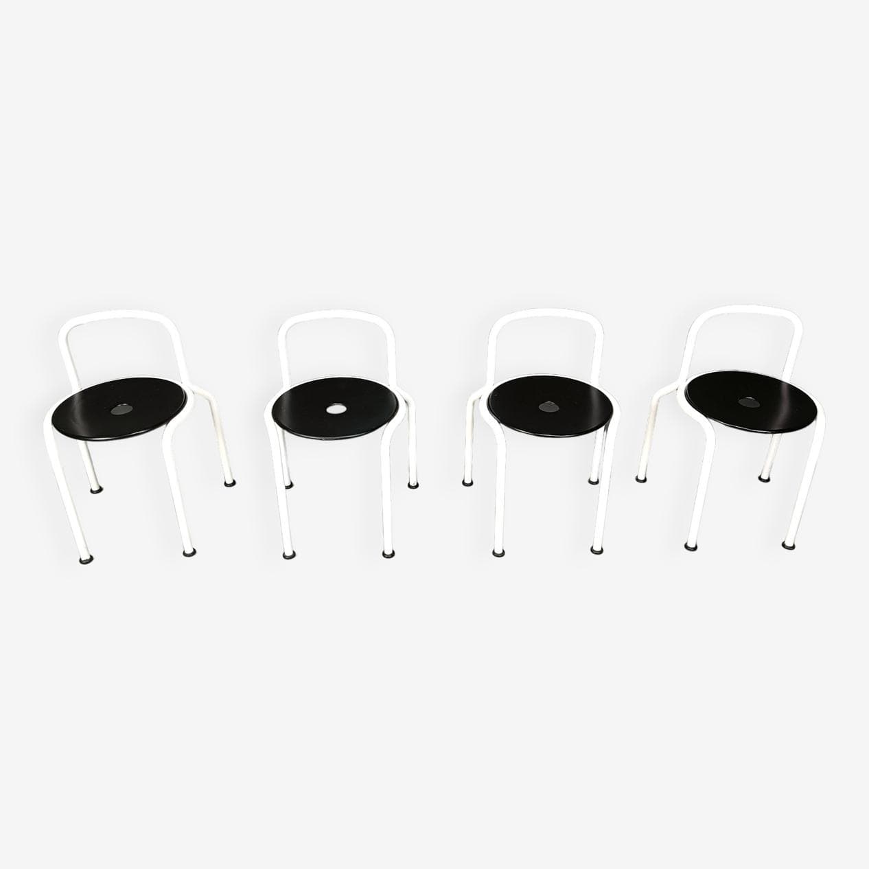 Set of four dining chairs, white metal, black wood, by P. Arosio, Italy, 1980s. - 266797