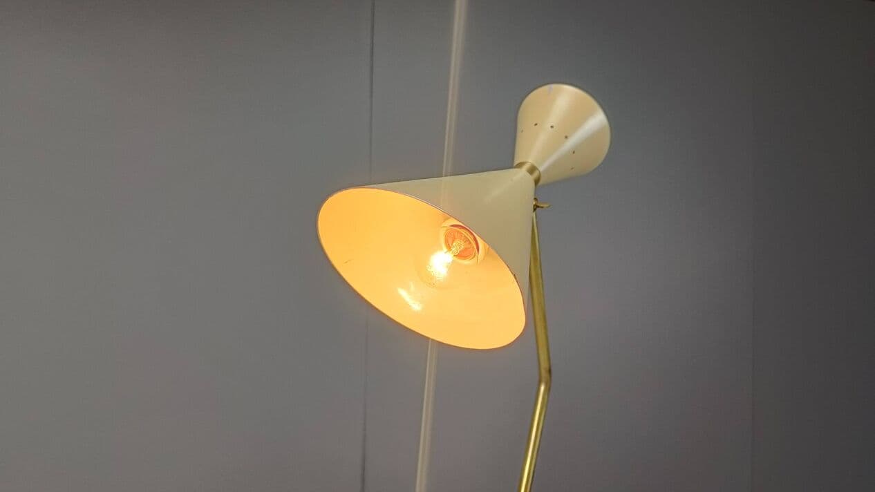 Lampa podłogowa Diabolo, beżowy, mosiądz, Włochy, lata 60. - 266761