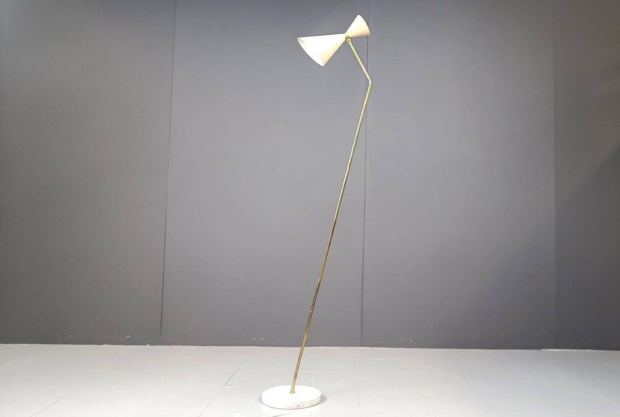 Lampa podłogowa Diabolo, beżowy, mosiądz, Włochy, lata 60. - 266766