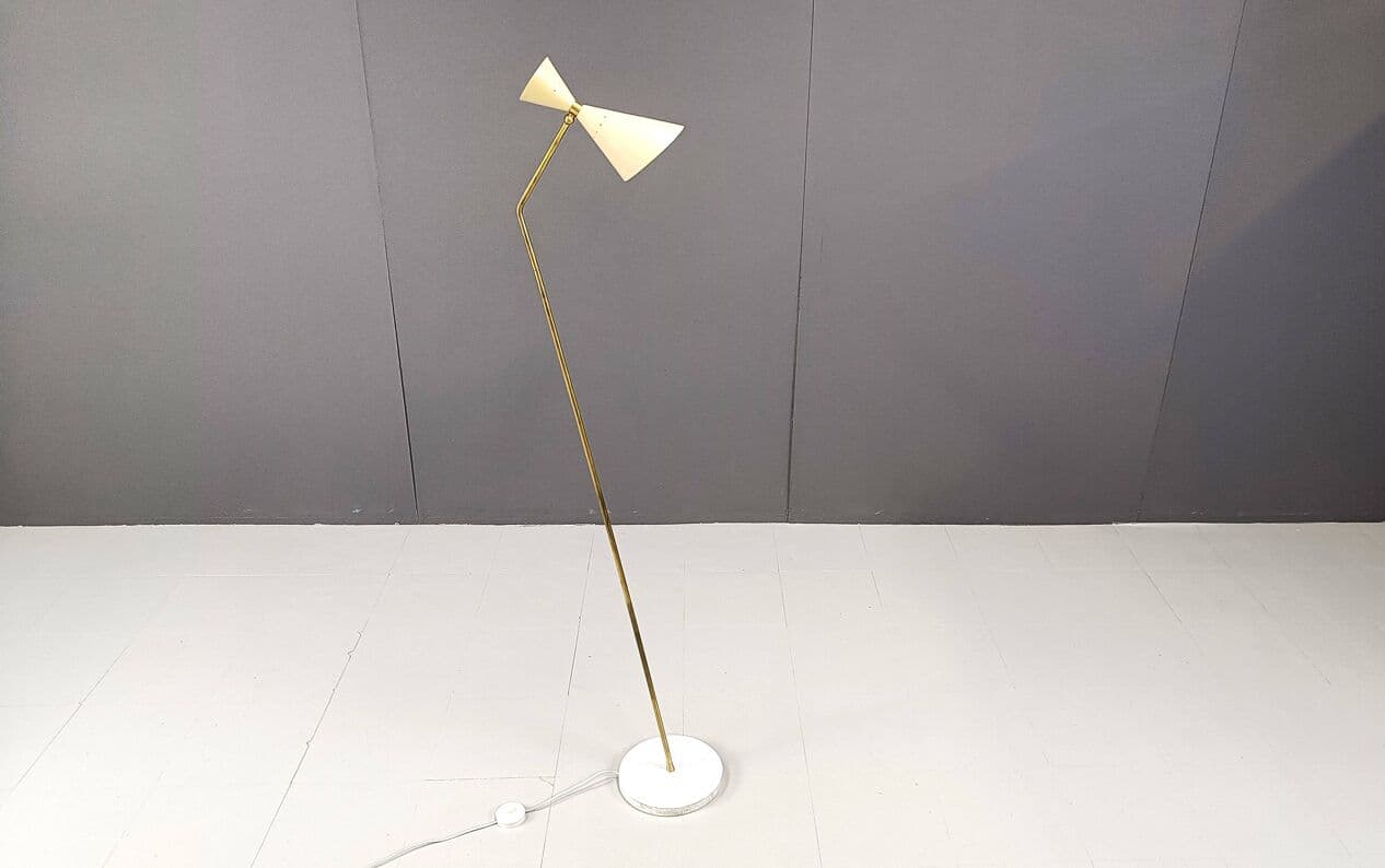 Lampa podłogowa Diabolo, beżowy, mosiądz, Włochy, lata 60. - 266760