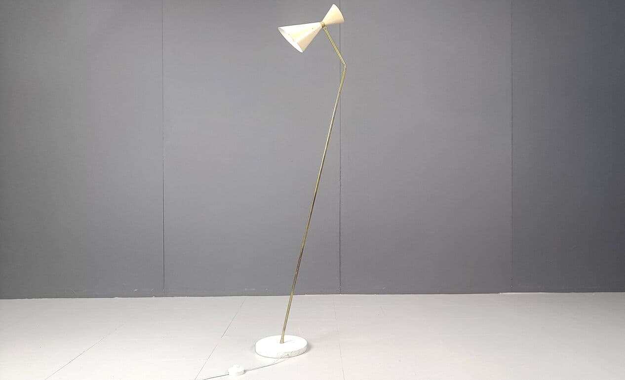 Lampa podłogowa Diabolo, beżowy, mosiądz, Włochy, lata 60. - 266768