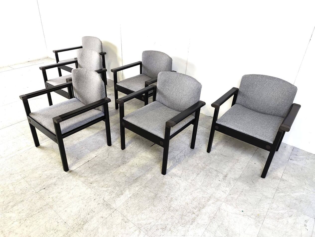 Zestaw sześciu foteli, czarny, drewno, proj. G. Lange, Niemcy, lata 70. - 266755